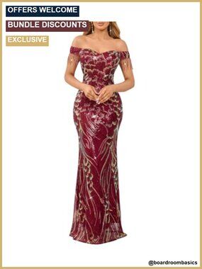 Off Shoulder Sequin Evening Gown Tassel Sleeve Formal Maxi Dress Wedding Prom